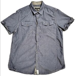 POINT ZERO MENS BLUE DENIM CHAMBRAY BUTTON DOWN SHIRT SEERSUCKER SEMI FIT LARGE